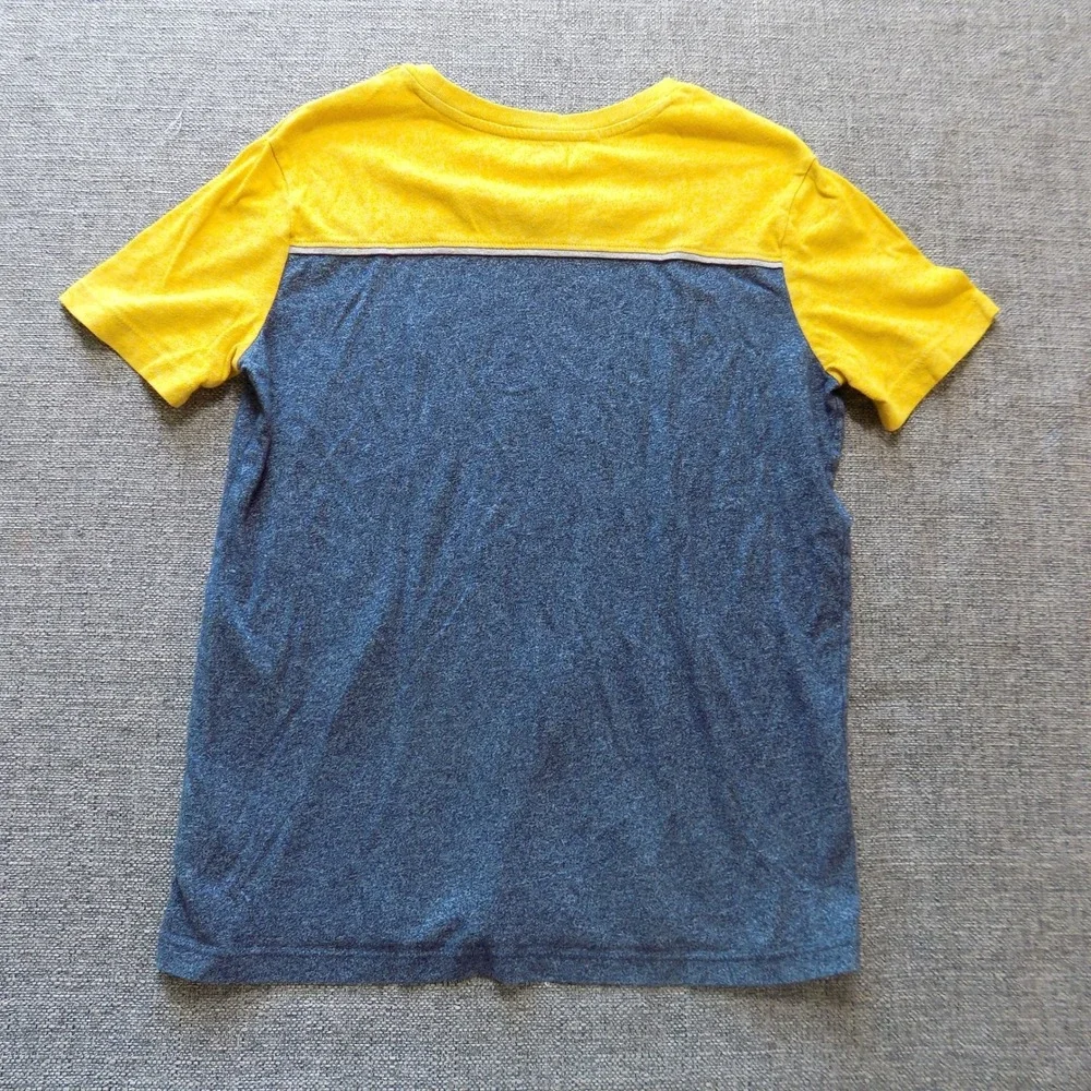 Old Navy T-Shirt Kids L 10-12 Blue Yellow Good Colorblock Graphic Logo Tee